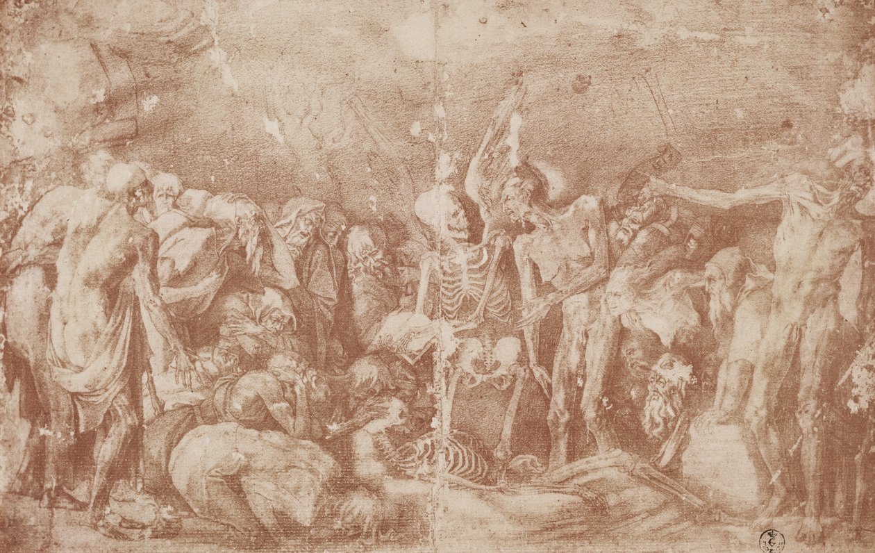 Study of the Living and the Dead koottu (sanguine paperille) tekijältä Giovanni Battista Rosso Fiorentino