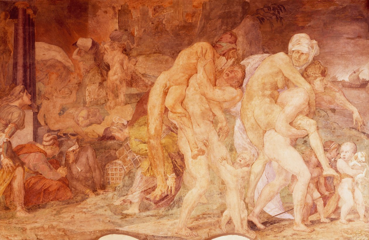 Catanian, Anfinomon ja Anapion kaksoset, fresko Francis I:n Chateau de Fontainebleaun galleriassa Ranskassa (Unescon maailmanperintökohde tekijältä Giovanni Battista Rosso Fiorentino