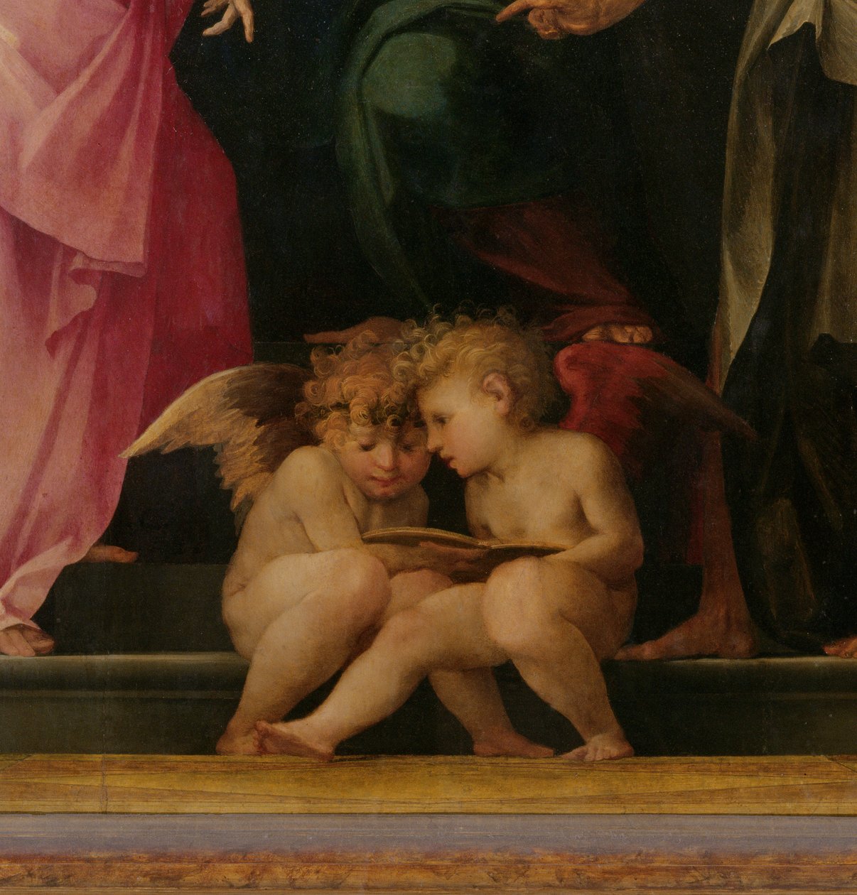 Kaksi kerubia lukemassa, yksityiskohta kuvasta Madonna ja lapsi pyhimysten kanssa, 1518, taulun 50330 yksityiskohta. tekijältä Giovanni Battista Rosso Fiorentino