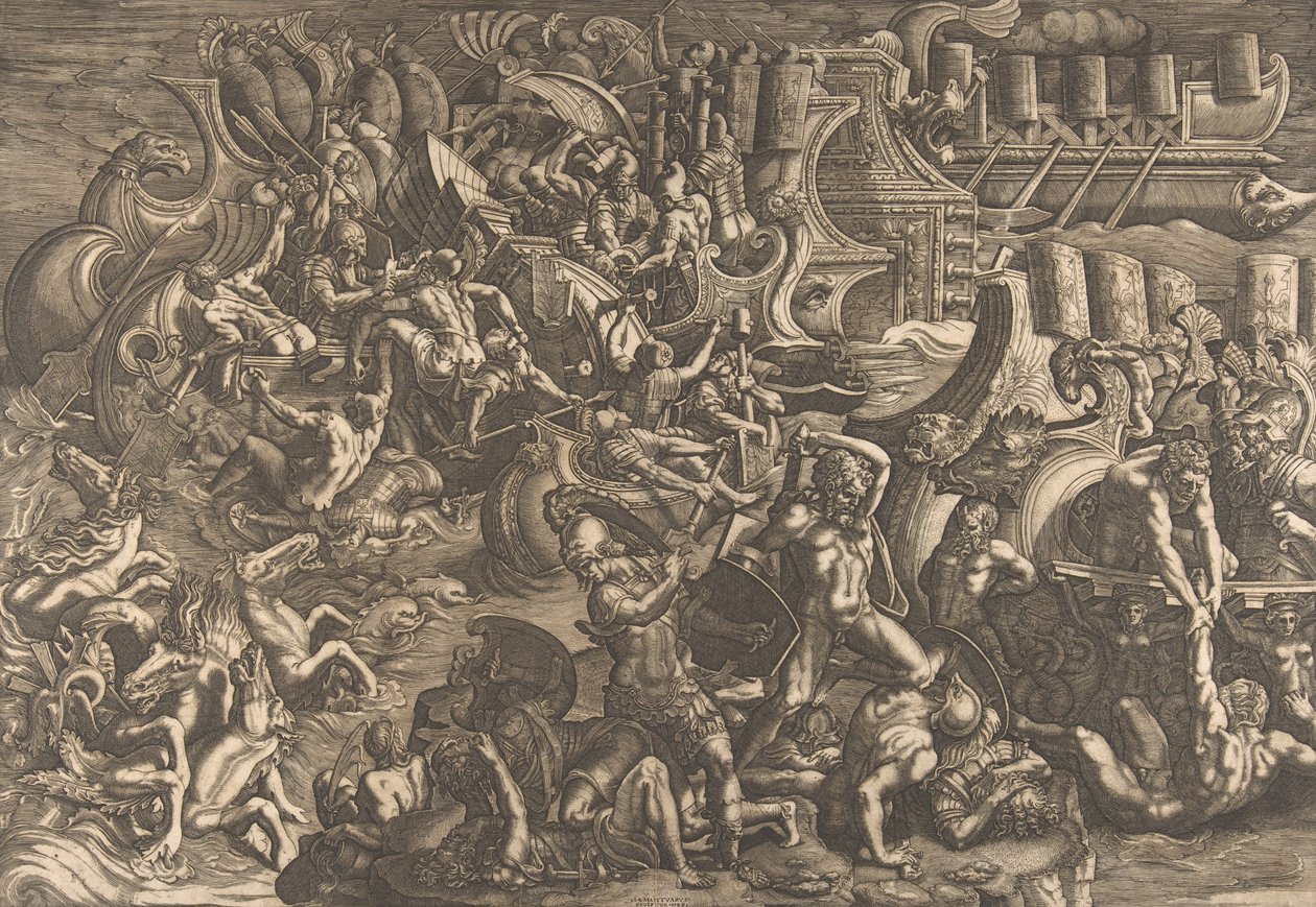 Troijalaiset torjuvat kreikkalaiset, 1538. tekijältä Giovanni Battista Scultori