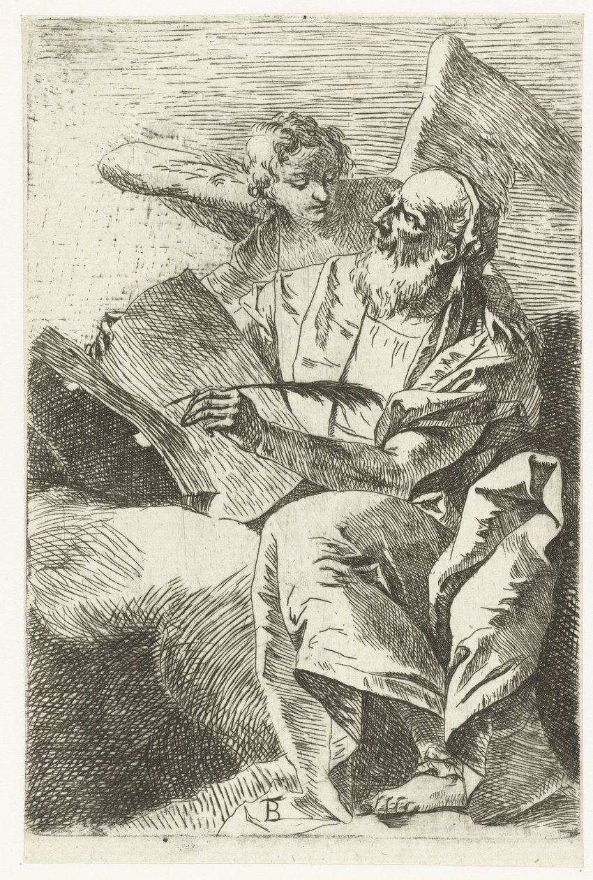 Evankelista Matteus enkelin kanssa Neljä evankelistaa (sarjan nimi) tekijältä Giovanni Battista Tiepolo (attributed to)