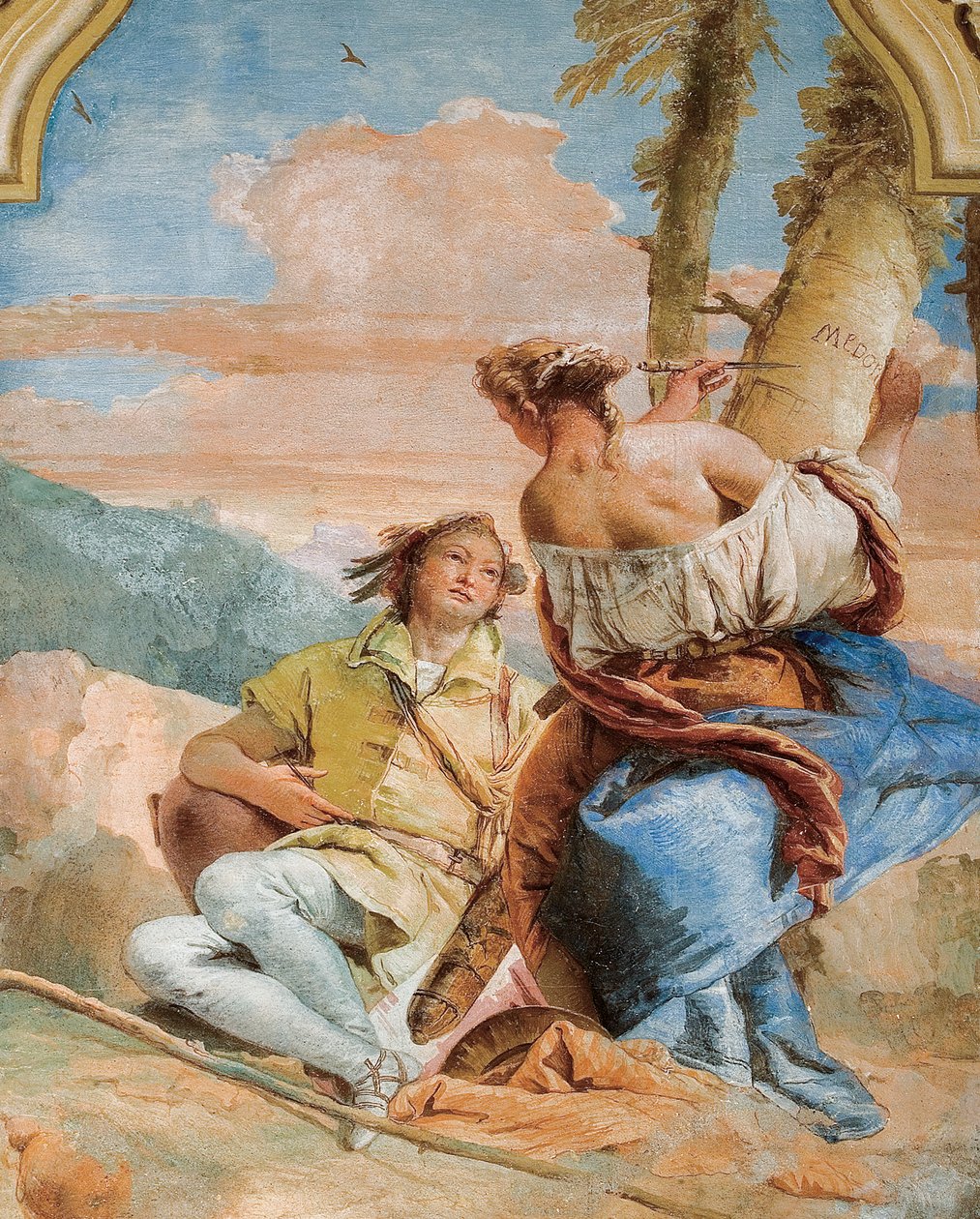 Angelica veistämällä Medorosin nimen puuksi, Orlando Furioson huoneesta Palazzinassa, 1757 tekijältä Giovanni Battista Tiepolo