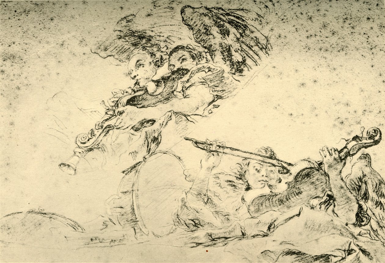 Enkelit soittamassa soittimia, c1755, 1928 tekijältä Giovanni Battista Tiepolo
