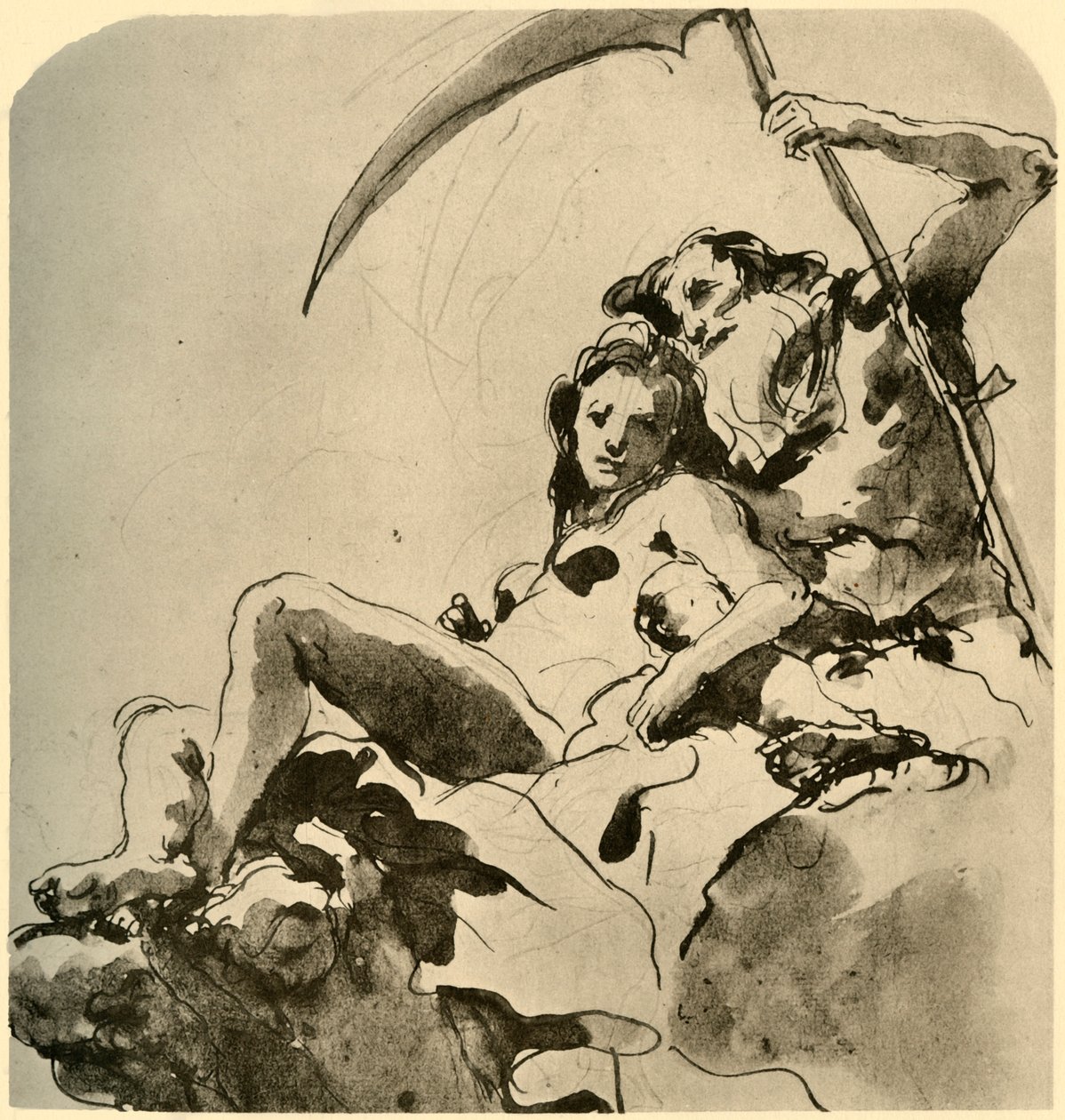 Chronos ja nuori nainen, 1700-luvun puoliväli, 1928 tekijältä Giovanni Battista Tiepolo