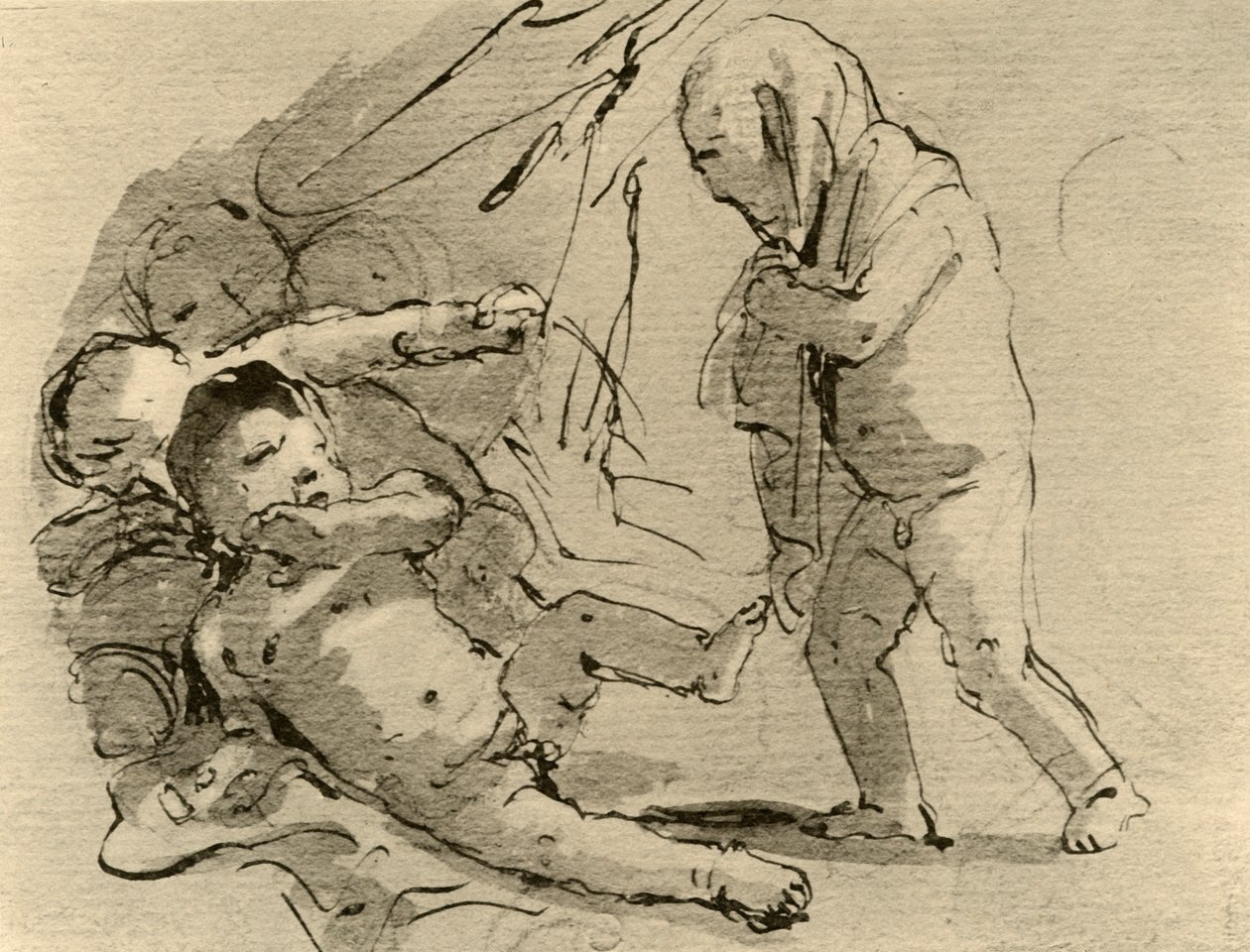 Amor pelottelee muita lapsia, c1757, 1928 tekijältä Giovanni Battista Tiepolo