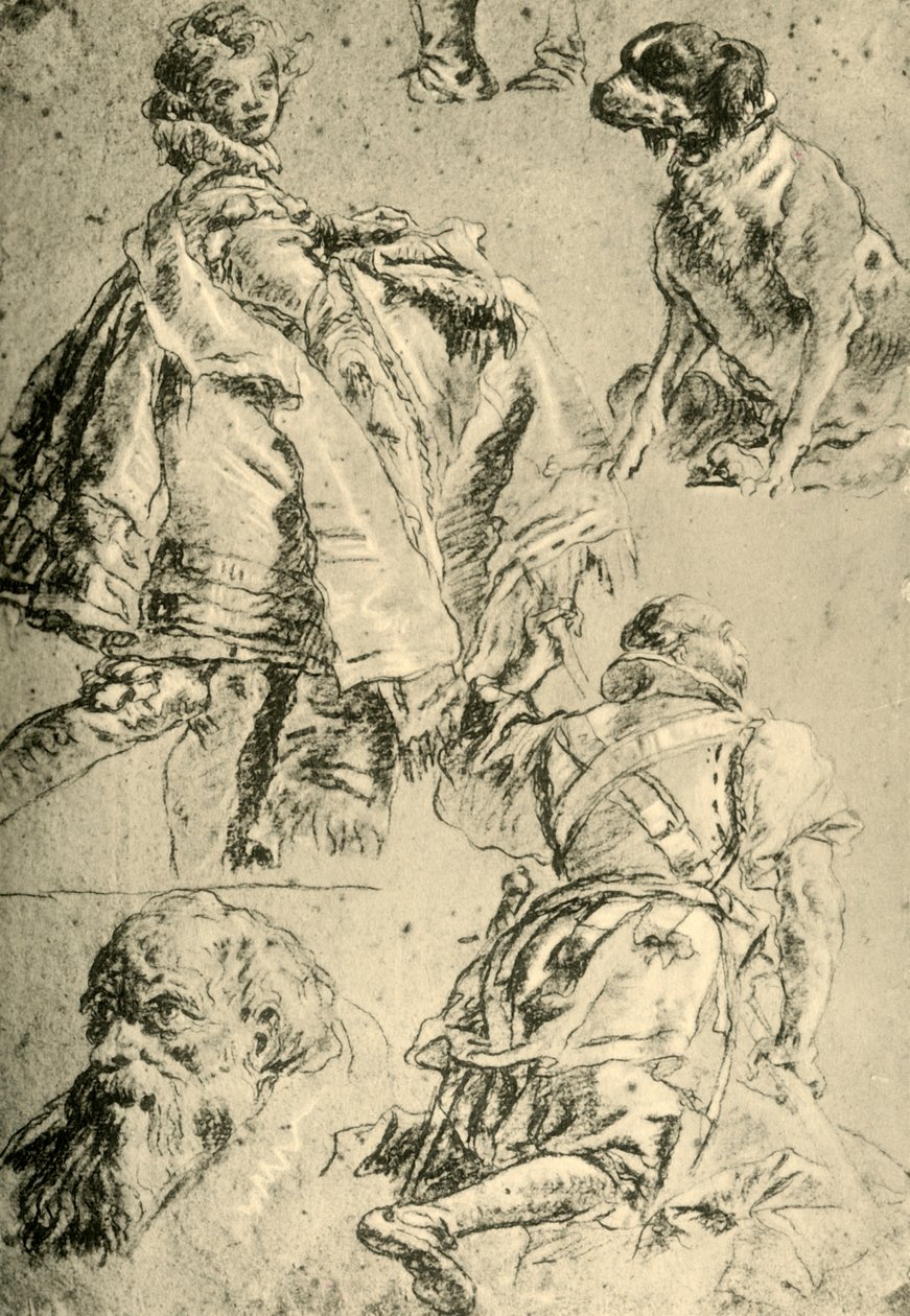 Yksityiskohtaiset tutkimukset Würzburgin residenssin Kaisersaalin freskoille, 1751-1752, 1928 tekijältä Giovanni Battista Tiepolo