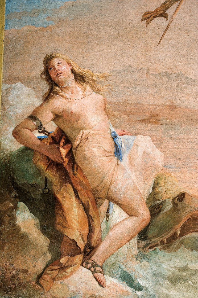 Yksityiskohta Angelicasta, Ruggero Freeing Angelicasta, Orlando Furioson huoneesta Palazzinassa, 1757 tekijältä Giovanni Battista Tiepolo