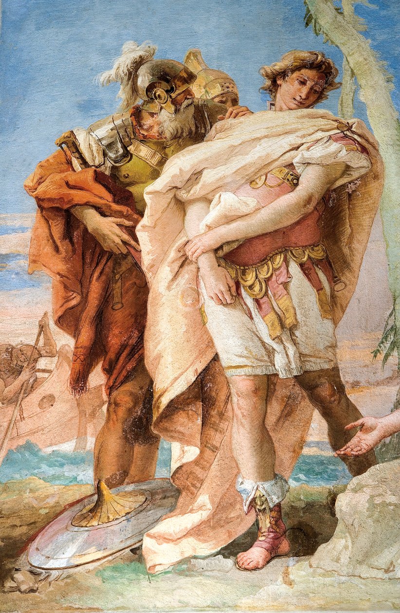 Yksityiskohta Rinaldosta, Rinaldo Abandoning Armida, Jerusalemin huoneesta Toimitettu Palazzinassa, 1757 tekijältä Giovanni Battista Tiepolo