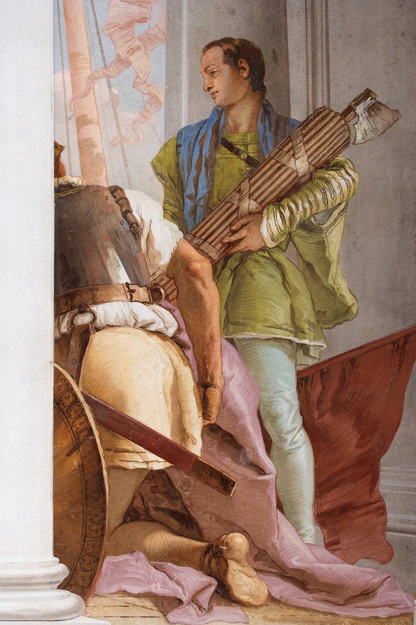 Yksityiskohta Kreikan laivastosta Aulisissa, Palazzinan sisääntuloaulassa, 1757 (freso) tekijältä Giovanni Battista Tiepolo