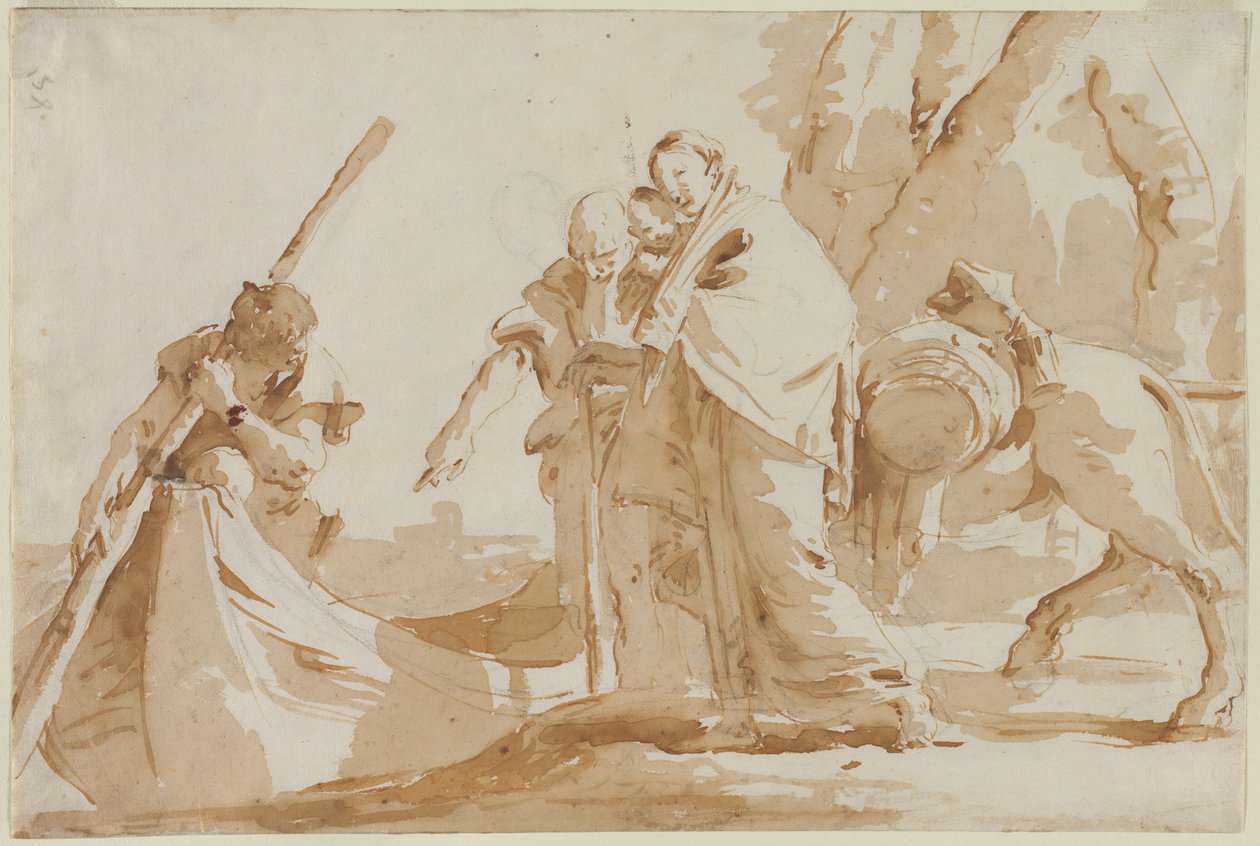 Lento Egyptiin: Pyhän perheen maihinnousu, n. 1735. tekijältä Giovanni Battista Tiepolo