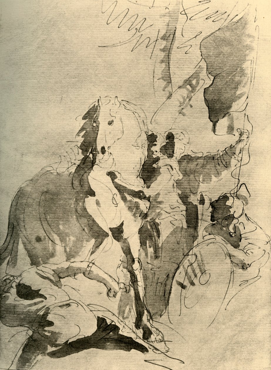 Ryhmä sotilaita hevosen kanssa, 1700-luvun puoliväli, 1928 tekijältä Giovanni Battista Tiepolo