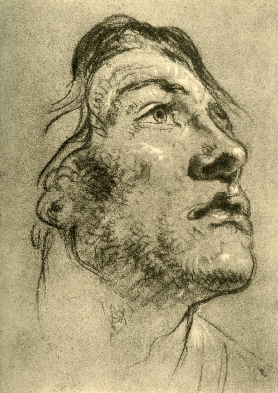 Nuoren miehen pää, melkein profiilissa ja katse ylöspäin, 1700-luvun puoliväli, 1928 tekijältä Giovanni Battista Tiepolo