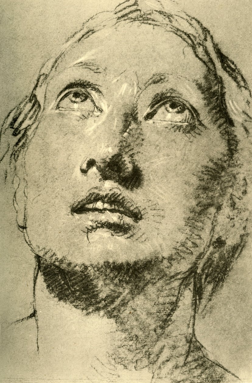 Nuoren naisen pää, katso ylös, n. 1755, 1928 tekijältä Giovanni Battista Tiepolo
