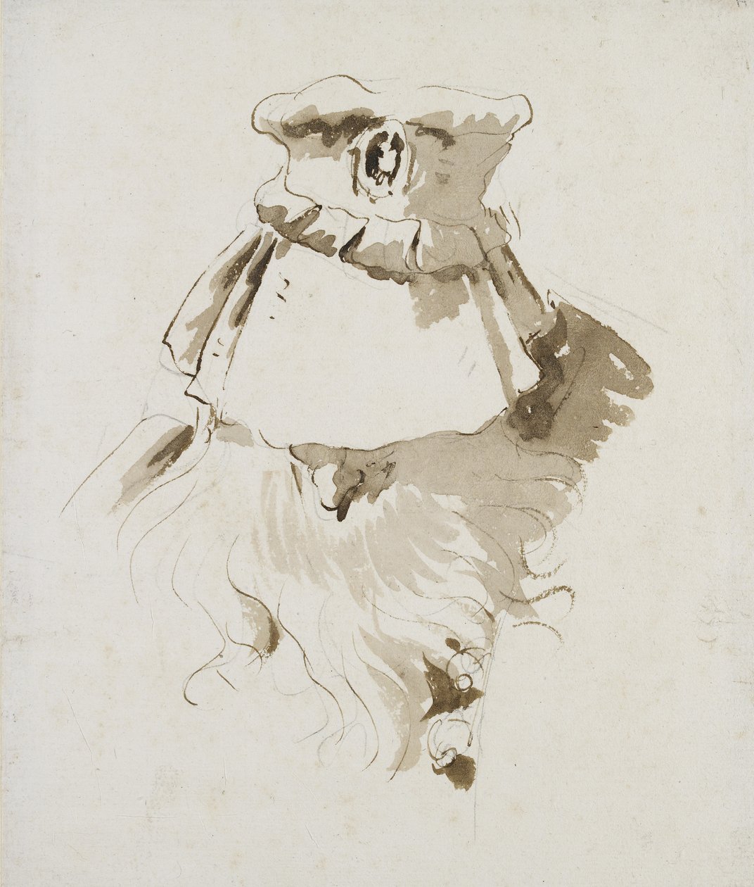 Parrakkaan miehen pää (kynä ja ruskea muste, ruskea pesu mustalla liidulla valkoisella paperilla) tekijältä Giovanni Battista Tiepolo
