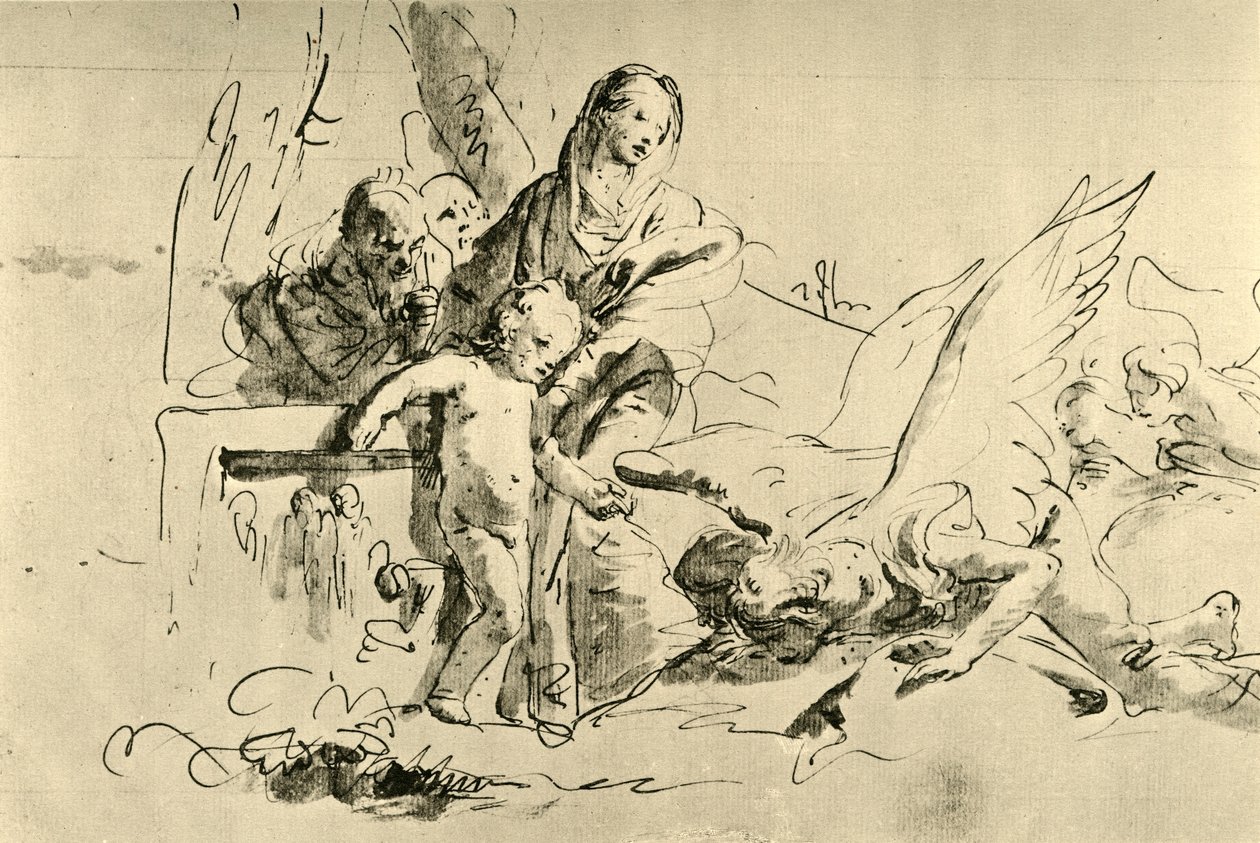 Pyhä perhe ja enkelit, 1700-luvun puoliväli, 1928 tekijältä Giovanni Battista Tiepolo