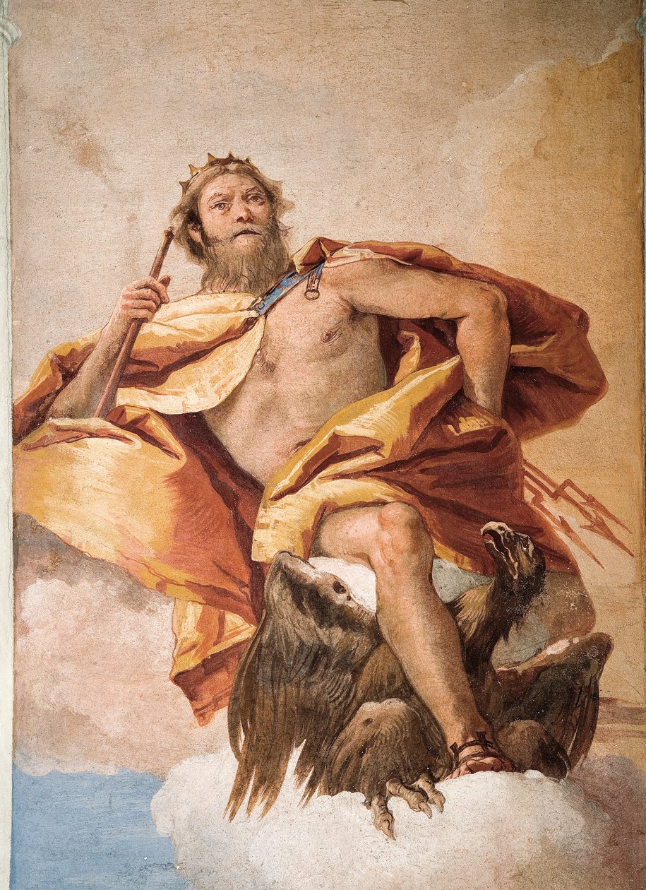 Jove the Thunderer kotkan kanssa, Olympian jumalien huoneesta Foresteriassa (vierastalo) 1757 tekijältä Giovanni Battista Tiepolo