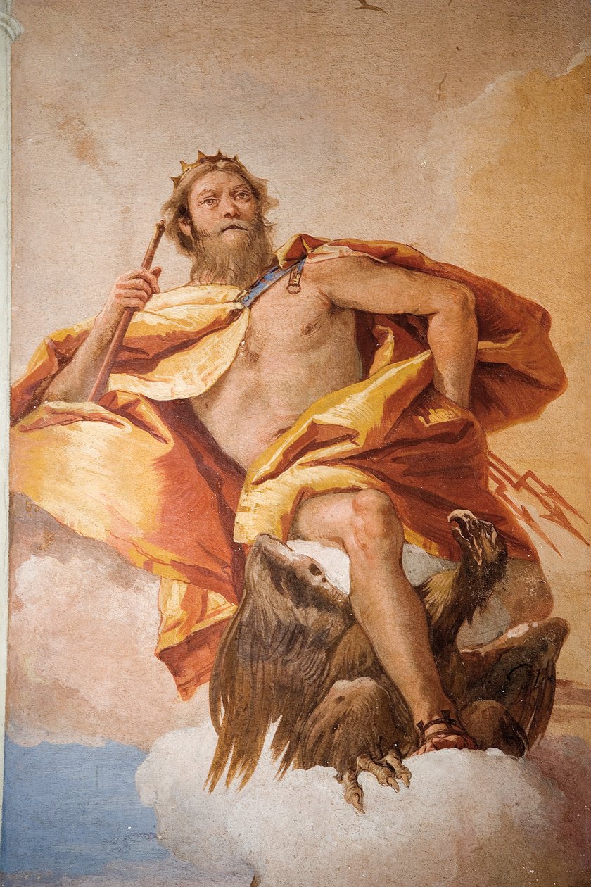 Jove the Thunderer kotkan kanssa, Olympian jumalien huoneesta Foresteriassa (vierastalo) 1757 tekijältä Giovanni Battista Tiepolo