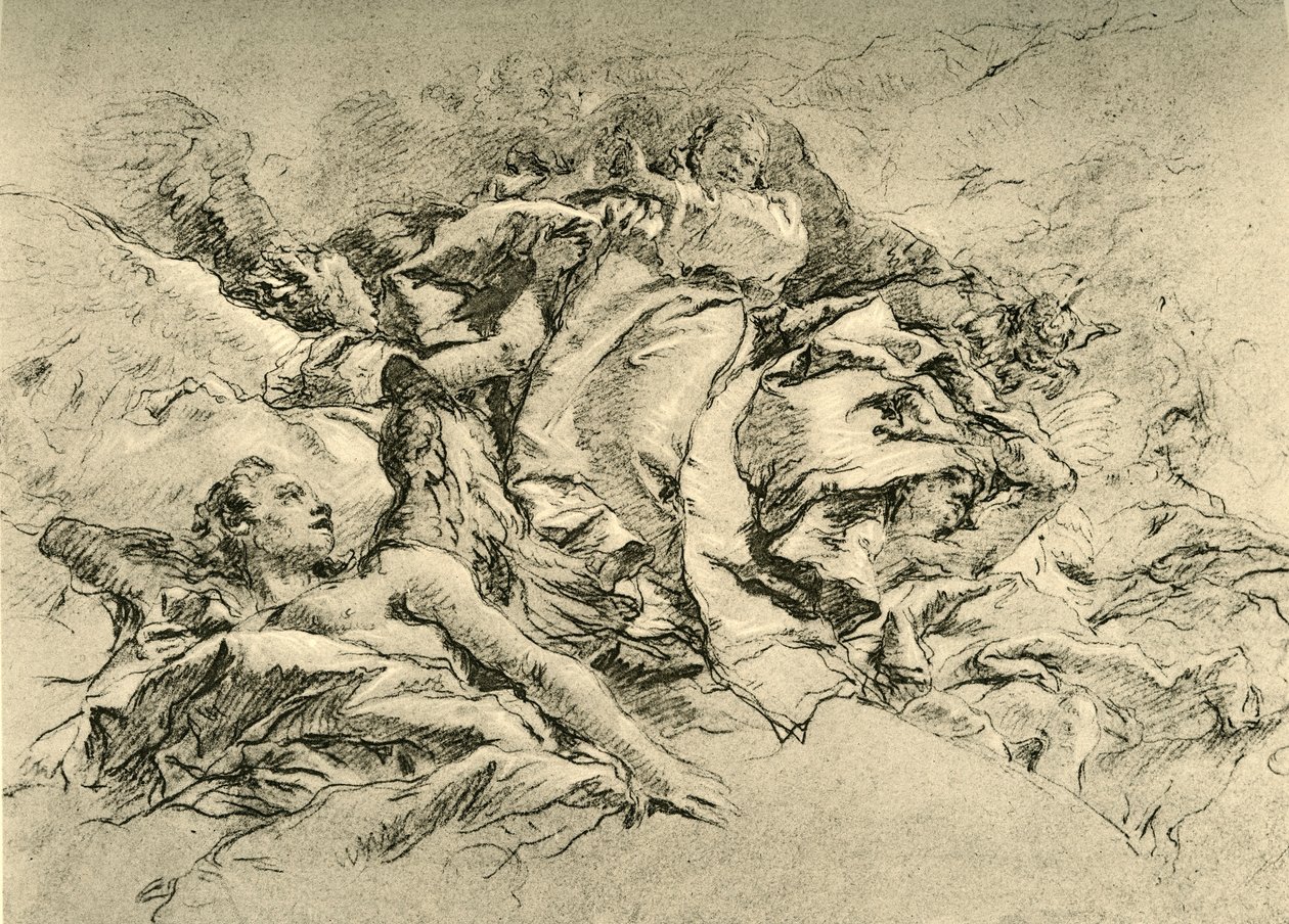 Madonna pilvissä enkelien ympäröimänä, c1754, 1928 tekijältä Giovanni Battista Tiepolo