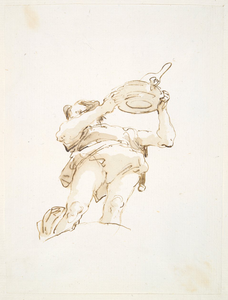 Alhaalta katsottuna uroshahmo kantaa tarjotinta lintujen kanssa tekijältä Giovanni Battista Tiepolo
