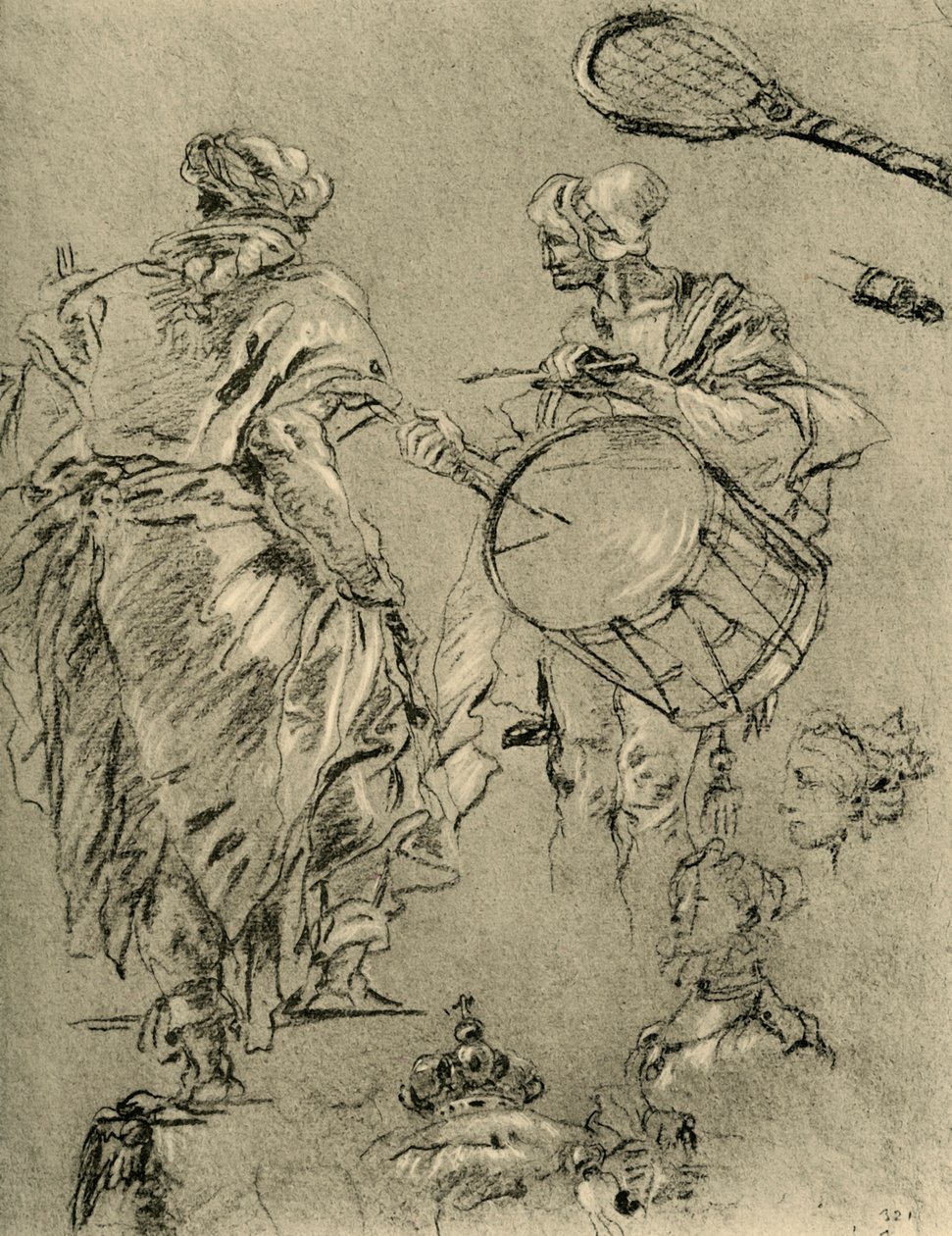 Mies takaa katsottuna, rumpali ja pienet opiskelut, 1751-1752, 1928 tekijältä Giovanni Battista Tiepolo
