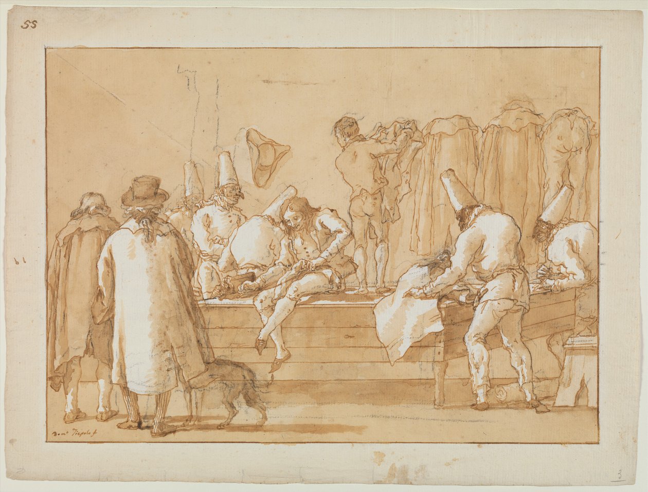 Punchinello räätälien assistenttina, n. 1800 tekijältä Giovanni Battista Tiepolo