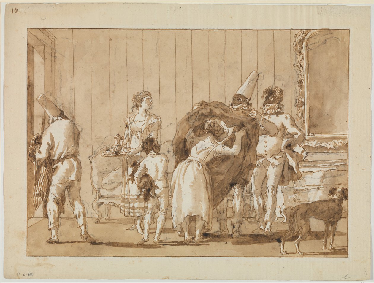 Punchinello ompelijana, n. 1800 tekijältä Giovanni Battista Tiepolo
