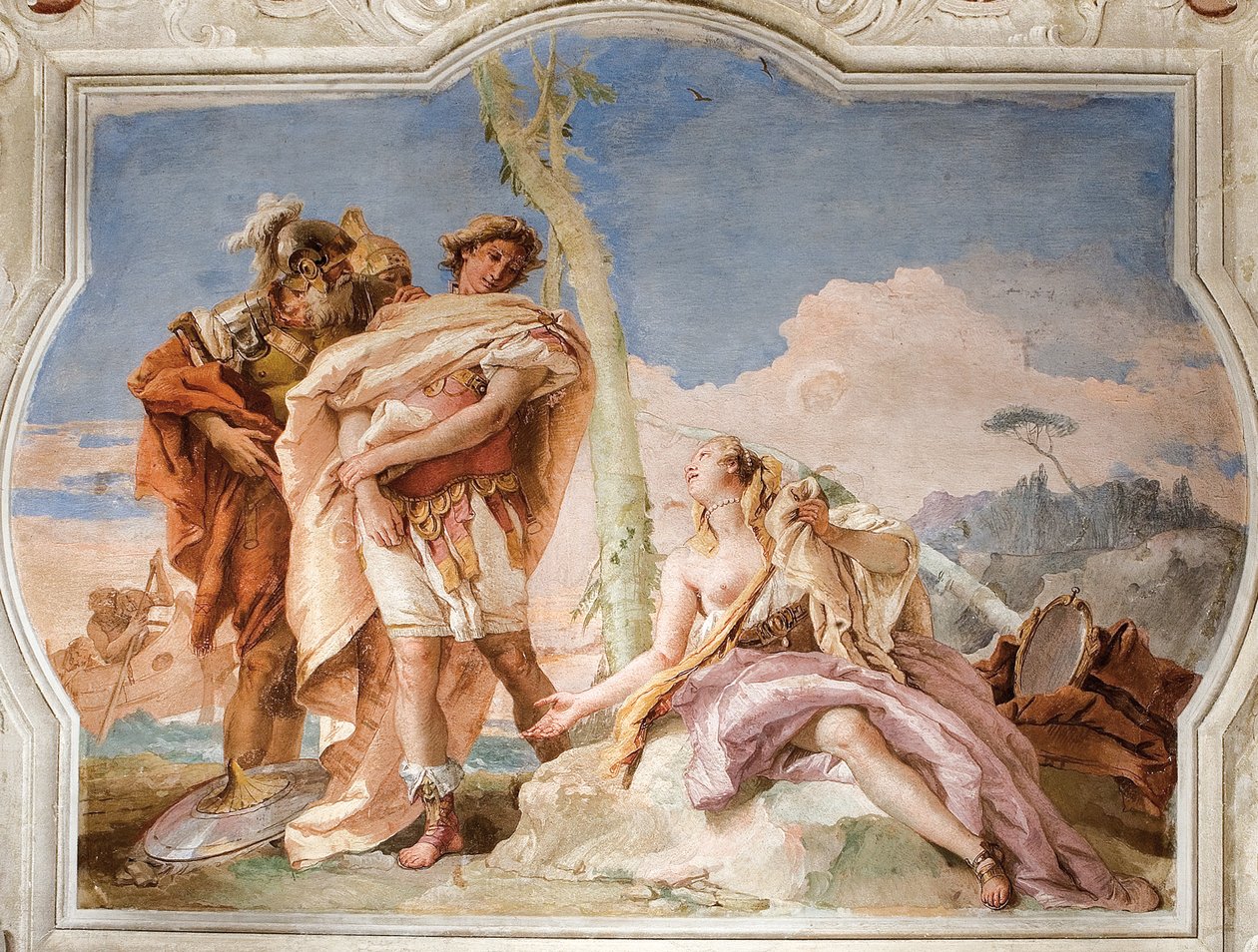 Rinaldo hylkäämässä Armidan, Jerusalemin huoneesta Toimitettu Palazzinassa, 1757 tekijältä Giovanni Battista Tiepolo