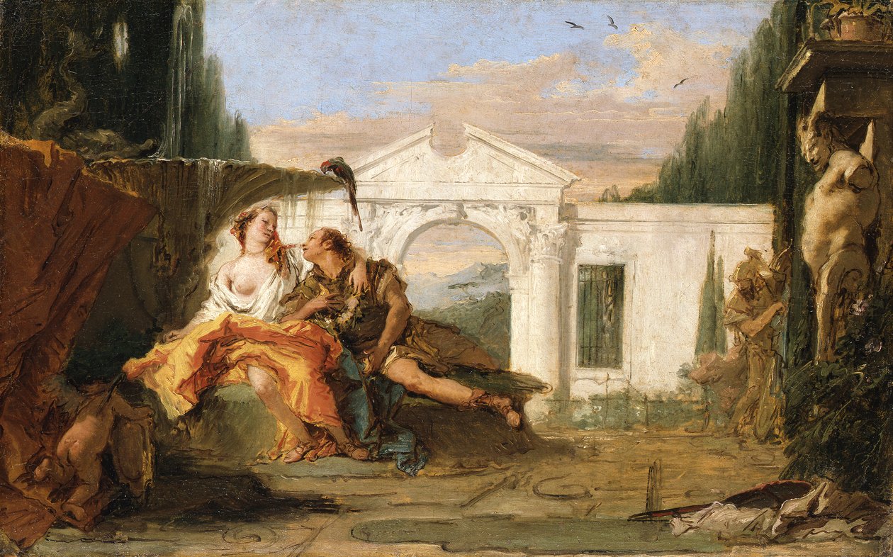 Rinaldo ja Armida Armidan lumotussa puutarhassa, Carlon ja Ubaldon salaa tarkkailemina tekijältä Giovanni Battista Tiepolo