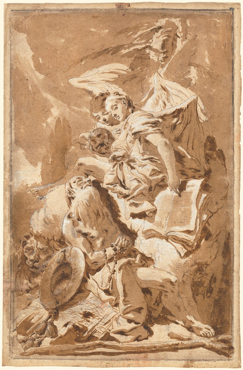 Pyhä Hieronymus autiomaassa kuuntelemassa enkeleitä tekijältä Giovanni Battista Tiepolo