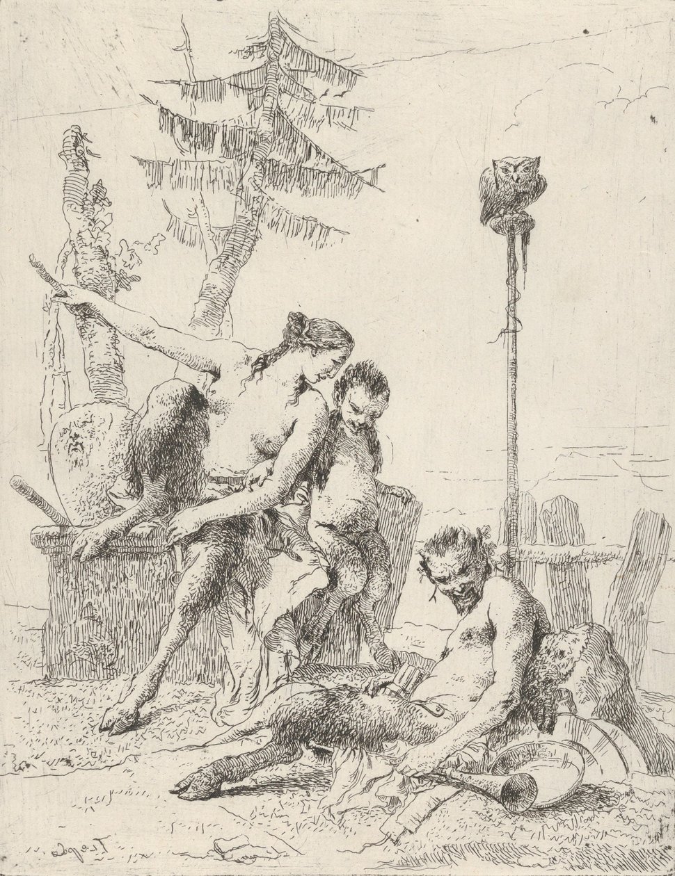 Satyr Family Pan ja hänen perheensä, Scherzistä, n. 1743-50. tekijältä Giovanni Battista Tiepolo