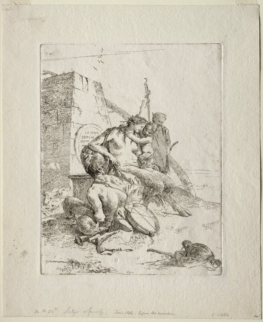 Scherzi: Satyr-perhe obeliskin kanssa. tekijältä Giovanni Battista Tiepolo