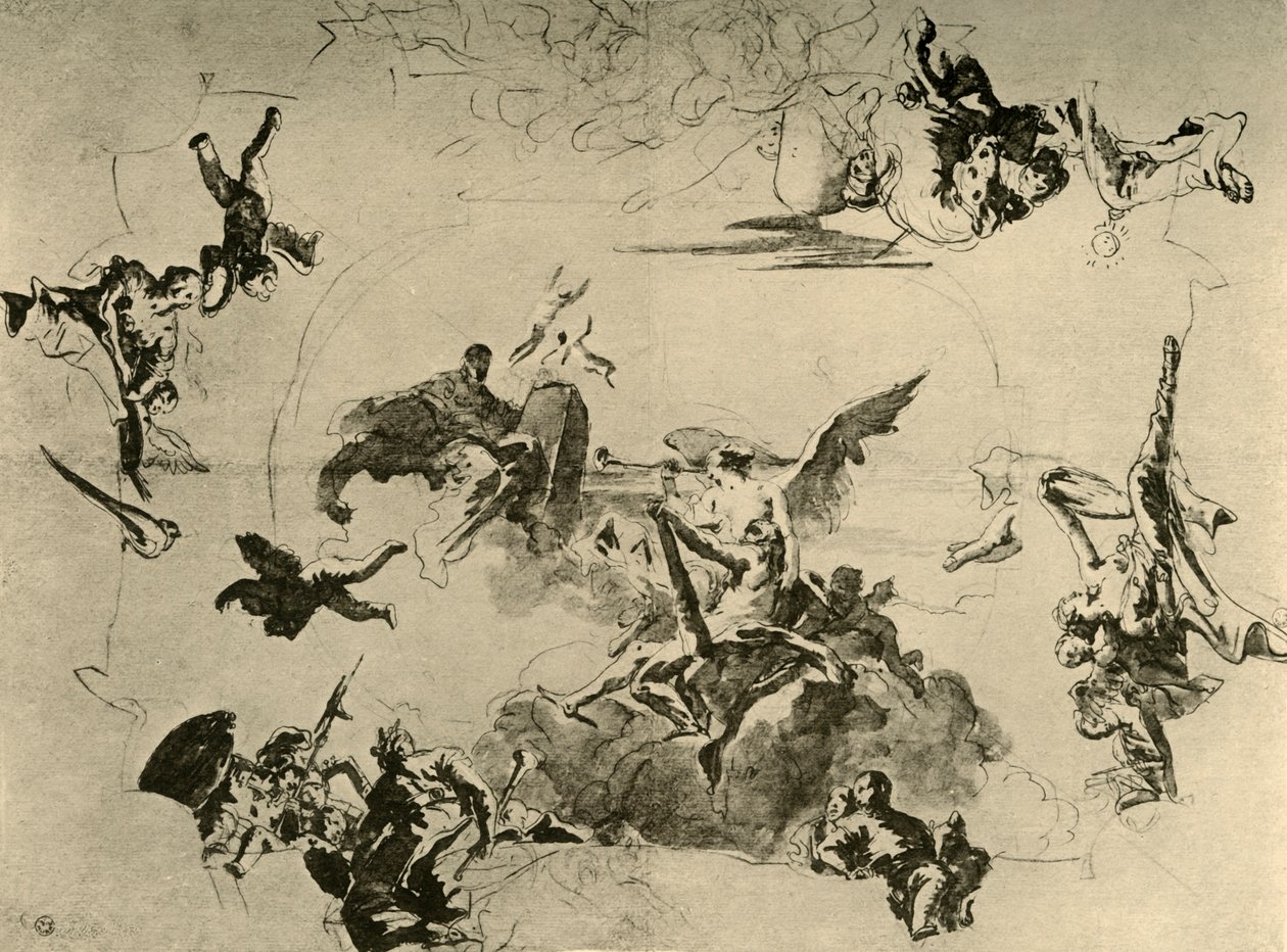 Kattomaalauksen luonnos, 1700-luvun puoliväli, 1928 tekijältä Giovanni Battista Tiepolo