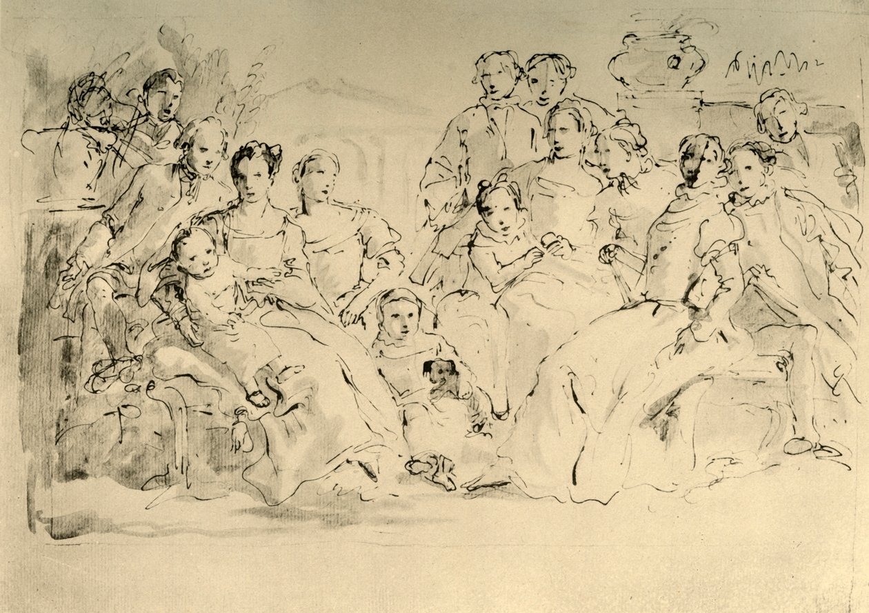 Luonnos ryhmämuotokuvalle, 1700-luvun puoliväli, 1928 tekijältä Giovanni Battista Tiepolo