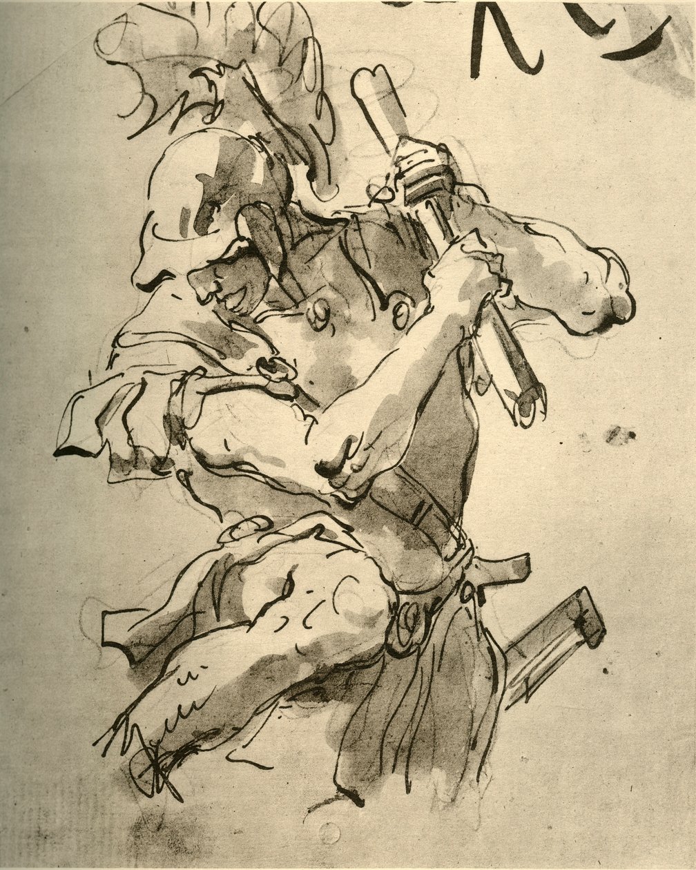 Sotilas nostamassa kätensä iskemään, 1700-luvun puoliväli, 1928 tekijältä Giovanni Battista Tiepolo