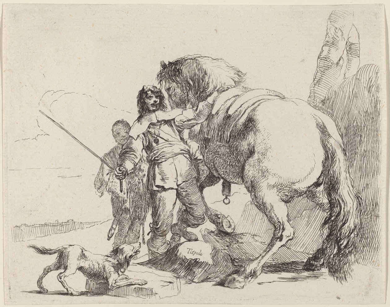 Sotilas hevosen ja avustajan kanssa tekijältä Giovanni Battista Tiepolo