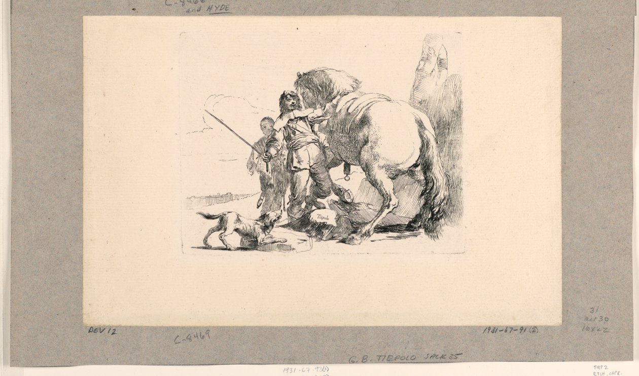 Sotilas hevosen ja sulhanen kanssa Vari Capriccista tekijältä Giovanni Battista Tiepolo