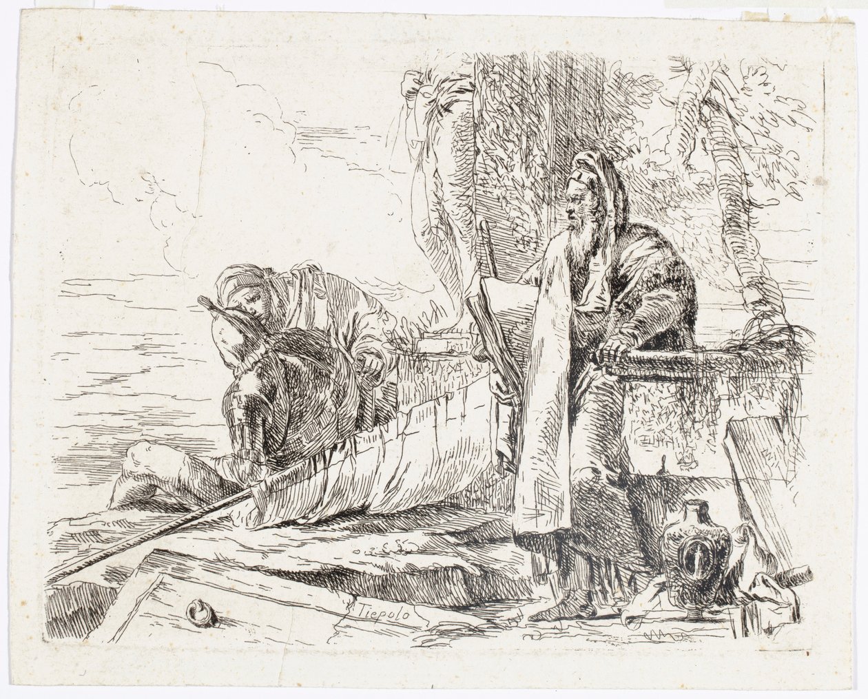 Seisova filosofi suuren kirjan kanssa, kirjasta Vari Capricci tekijältä Giovanni Battista Tiepolo