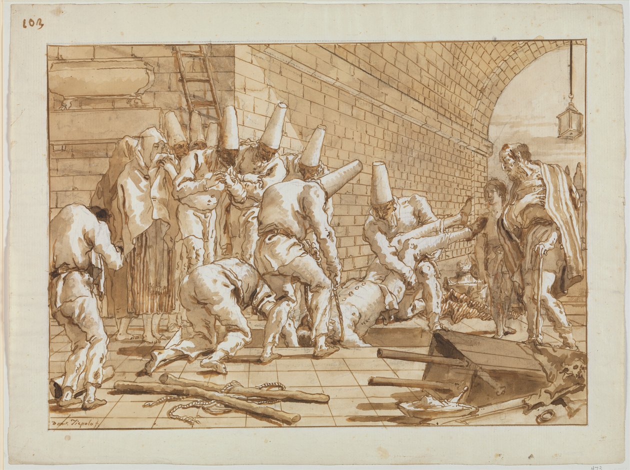 Punchinellon hautaus, noin 1800 tekijältä Giovanni Battista Tiepolo