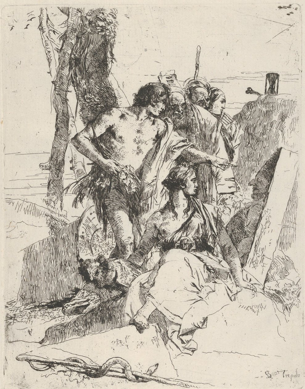 Punchinellon haudan löytö Scherzistä, n. 1743-50. tekijältä Giovanni Battista Tiepolo