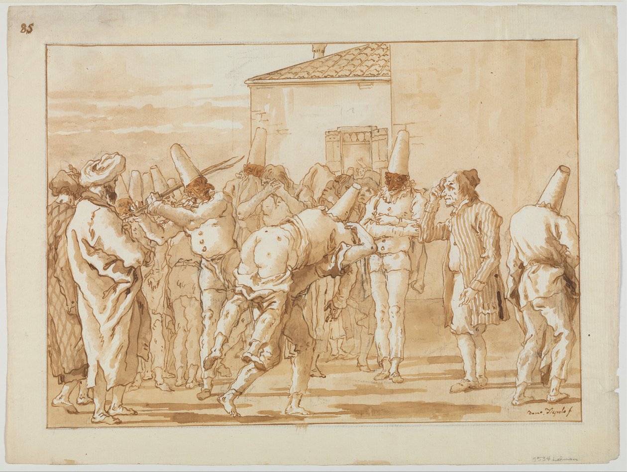 Punchinellon ruoskiminen, noin 1800 tekijältä Giovanni Battista Tiepolo