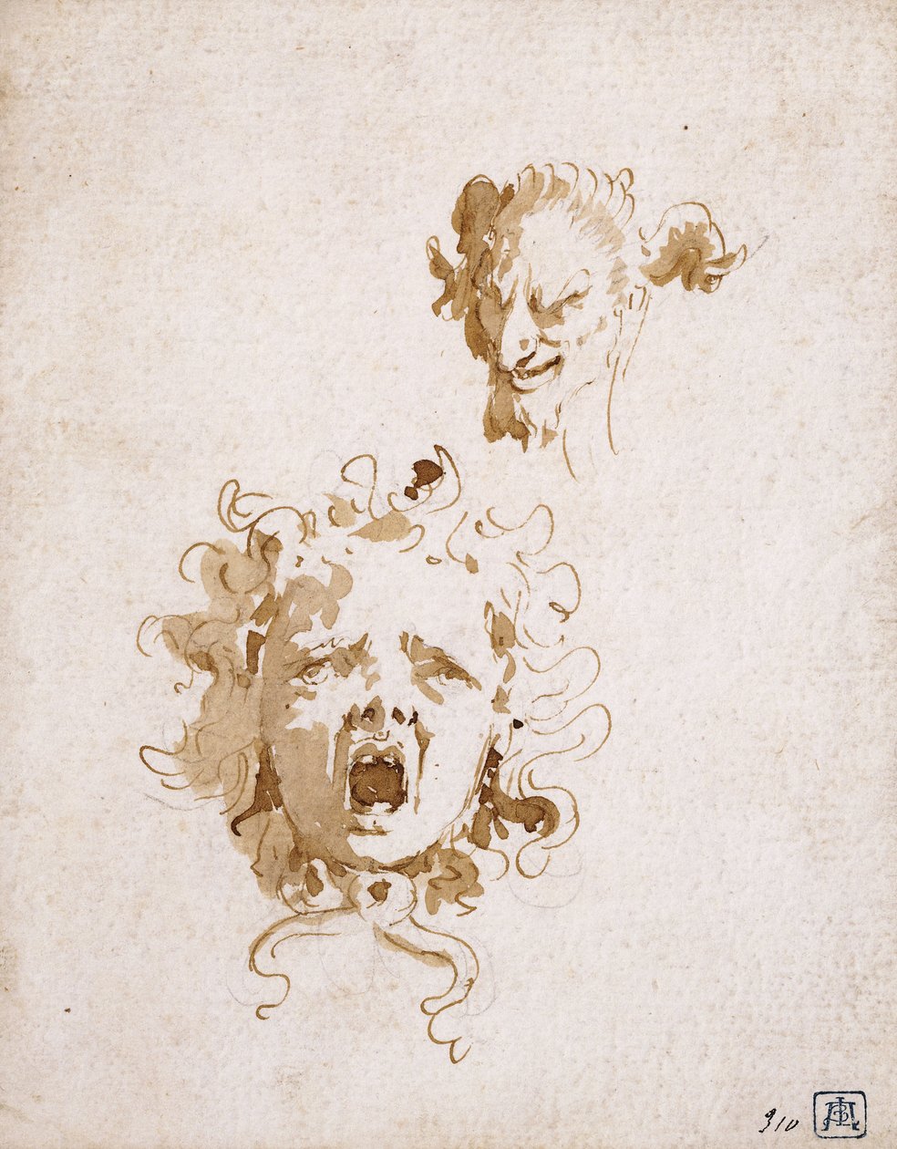 Medusan pää ja satyyrin pää, tekijältä Giovanni Battista Tiepolo