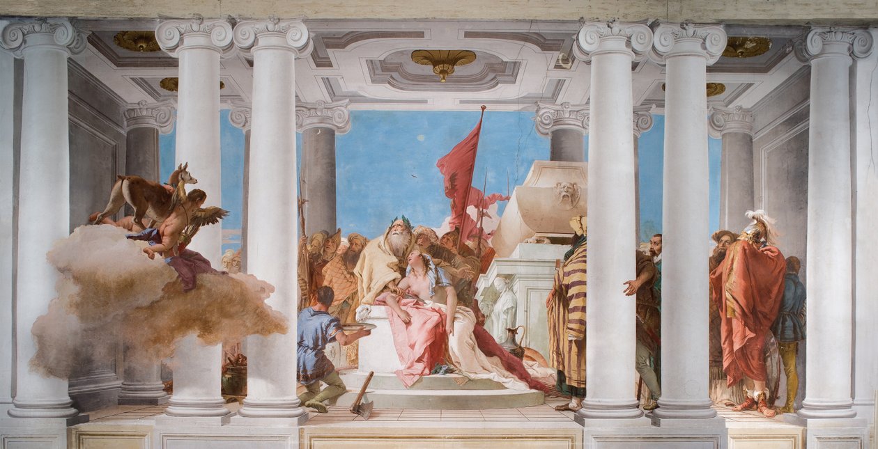 Iphigenian uhri Palazzinan sisääntuloaulassa, 1757 tekijältä Giovanni Battista Tiepolo