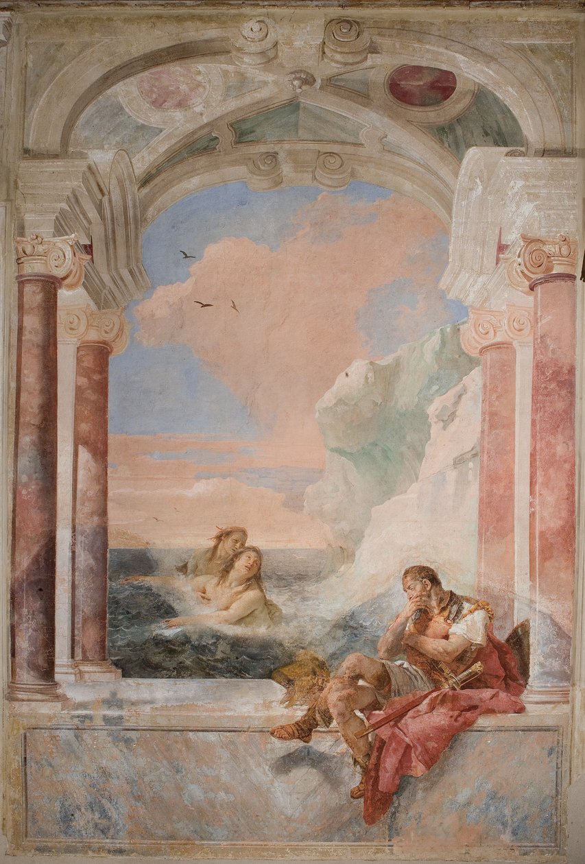 Thetis lohduttelemassa poikaansa Akhilleusta Iliaksen huoneesta Palazzinassa, 1757 tekijältä Giovanni Battista Tiepolo