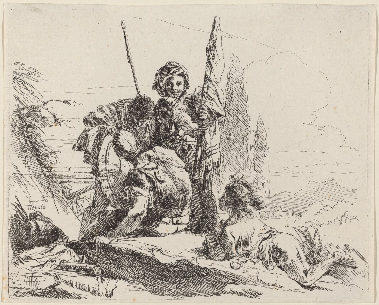Kolme sotilasta ja nuori tekijältä Giovanni Battista Tiepolo