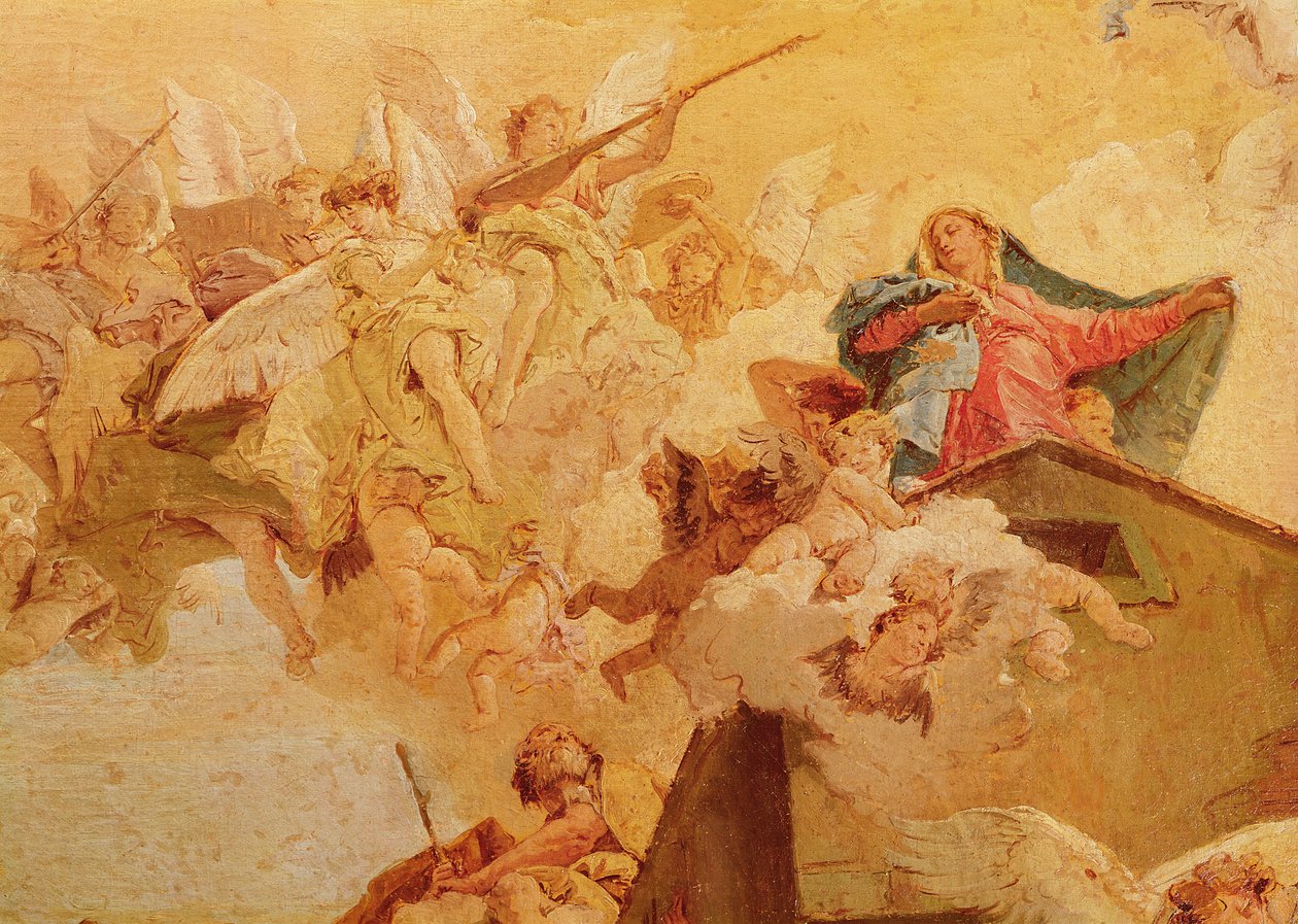 Pyhän talon käännös Nasaretista Loretoon, yksityiskohta Neitsyt tekijältä Giovanni Battista Tiepolo