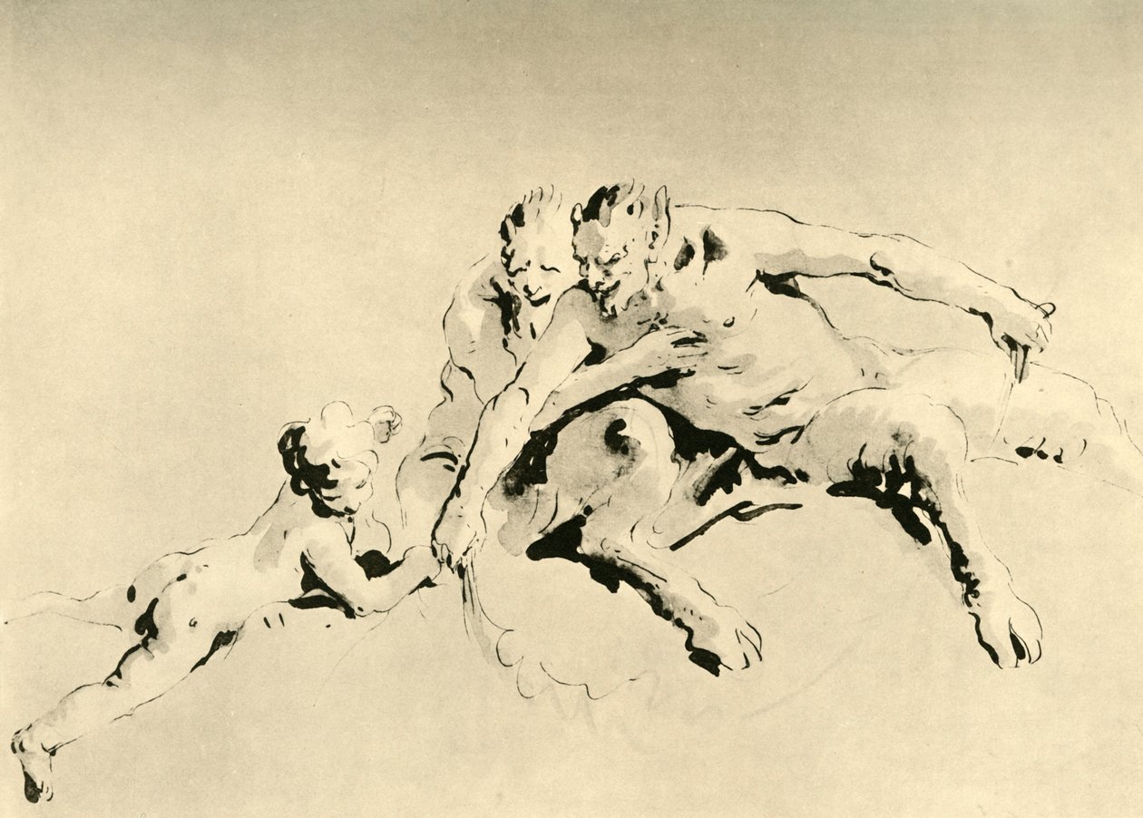 Kaksi faunia ja Cupido, 1700-luvun puoliväli, 1928 tekijältä Giovanni Battista Tiepolo