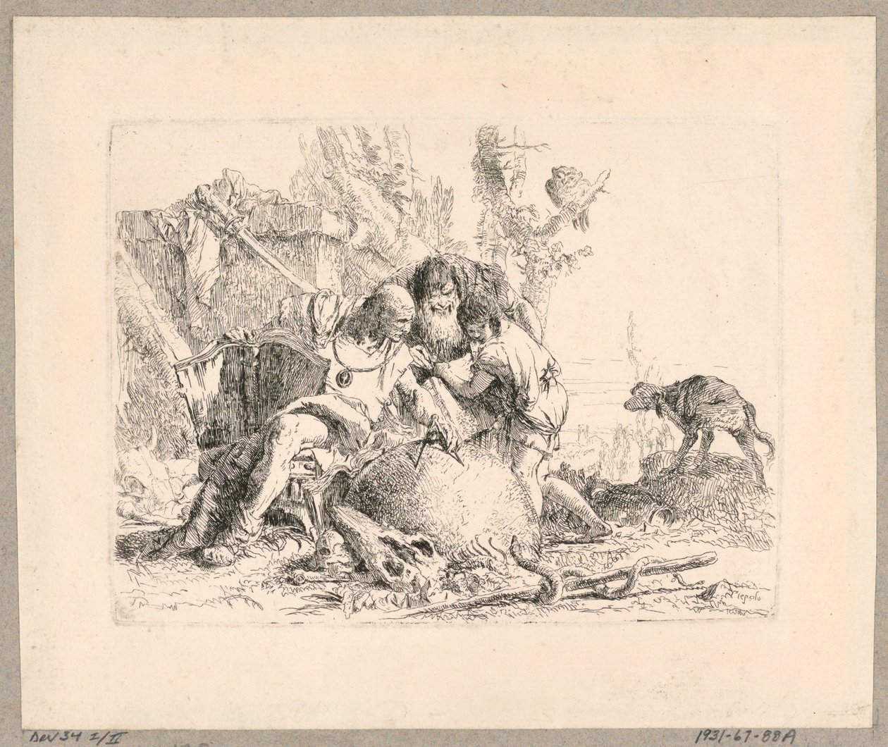 Kaksi filosofia ja poika, levy 22 Scherzi di Fantasialta tekijältä Giovanni Battista Tiepolo