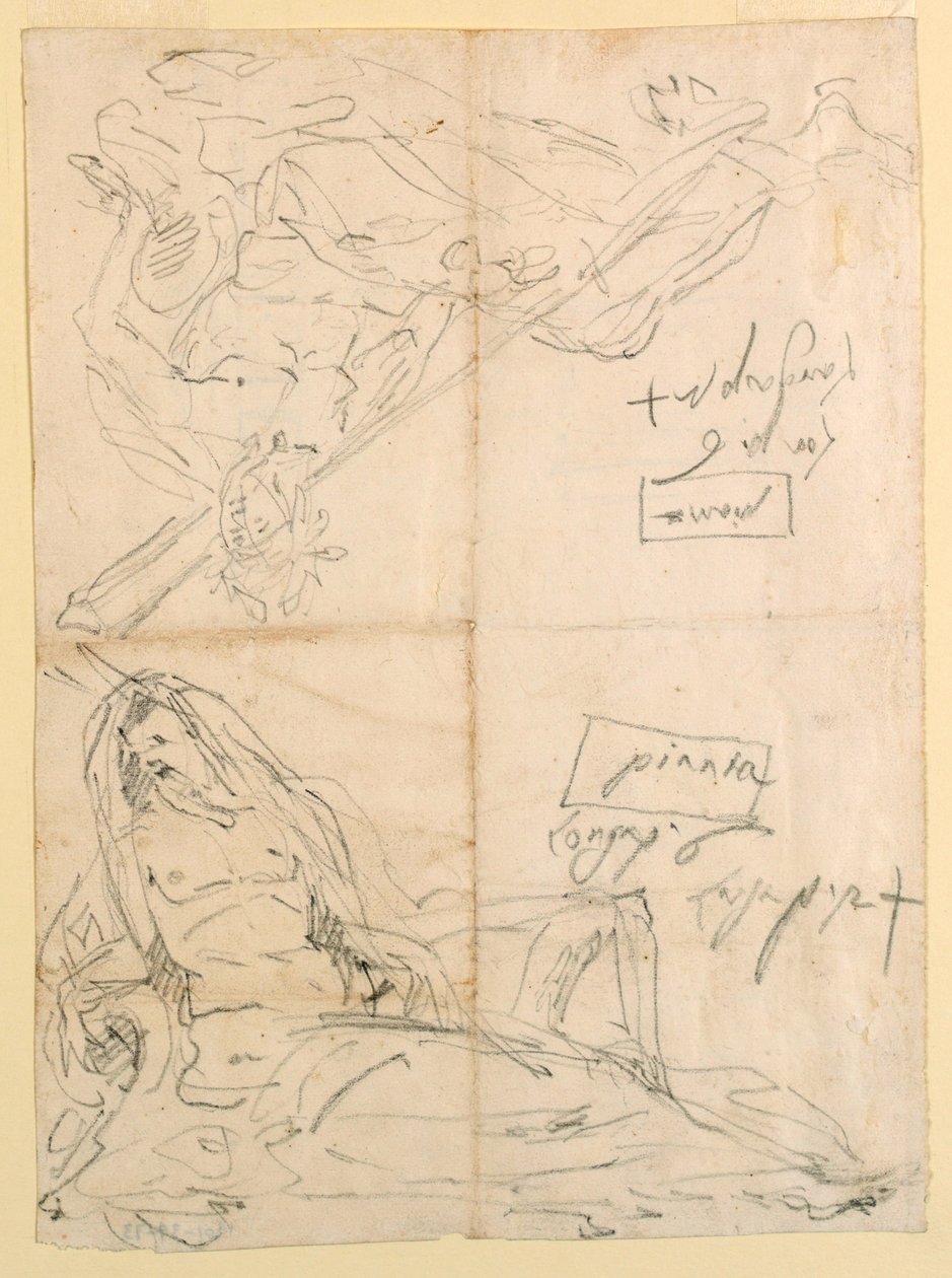 Kaksi luonnosta jokien jumalista tekijältä Giovanni Battista Tiepolo