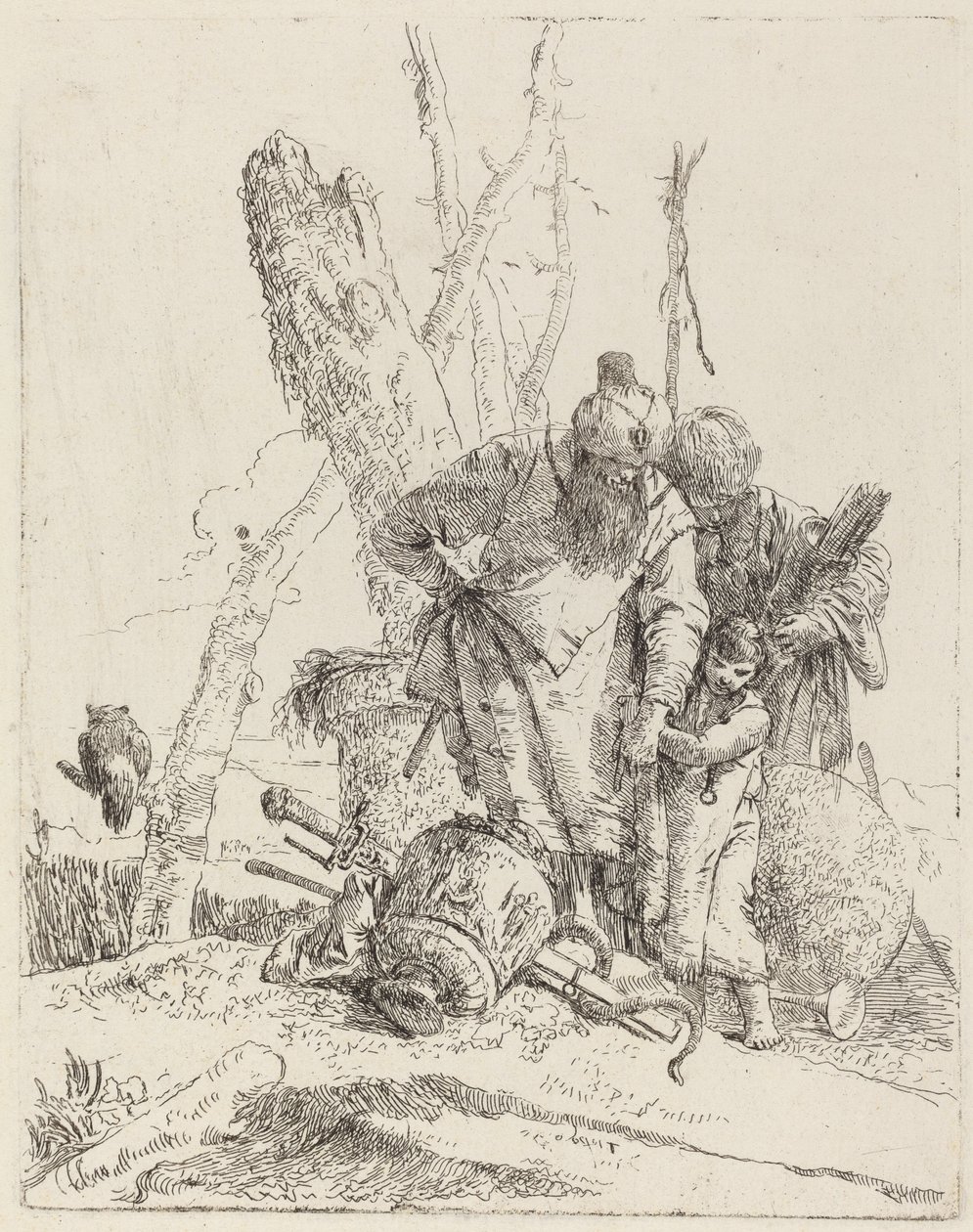 Kaksi turbaanitaikuria ja poika tekijältä Giovanni Battista Tiepolo