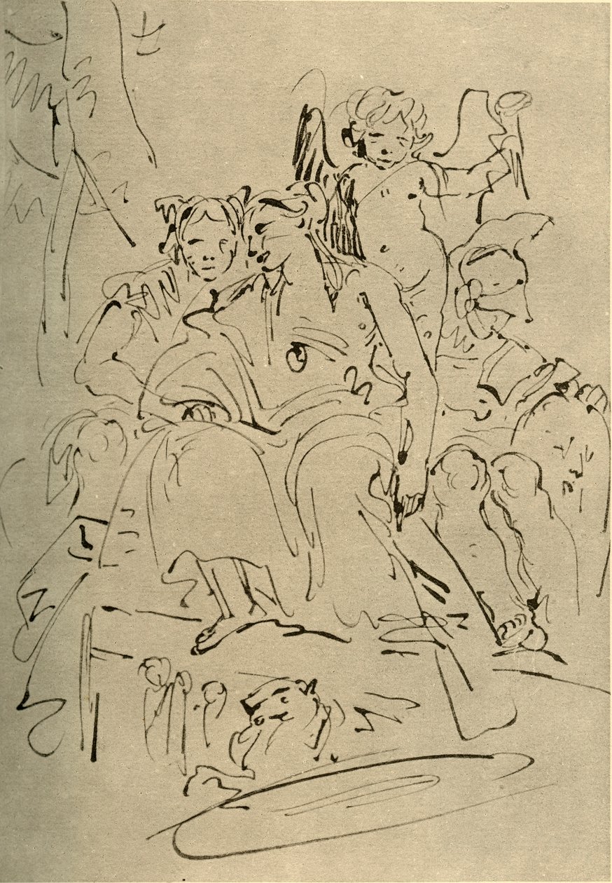 Kaksi naista, Eros ja sotilas, 1700-luvun puoliväli, 1928 tekijältä Giovanni Battista Tiepolo